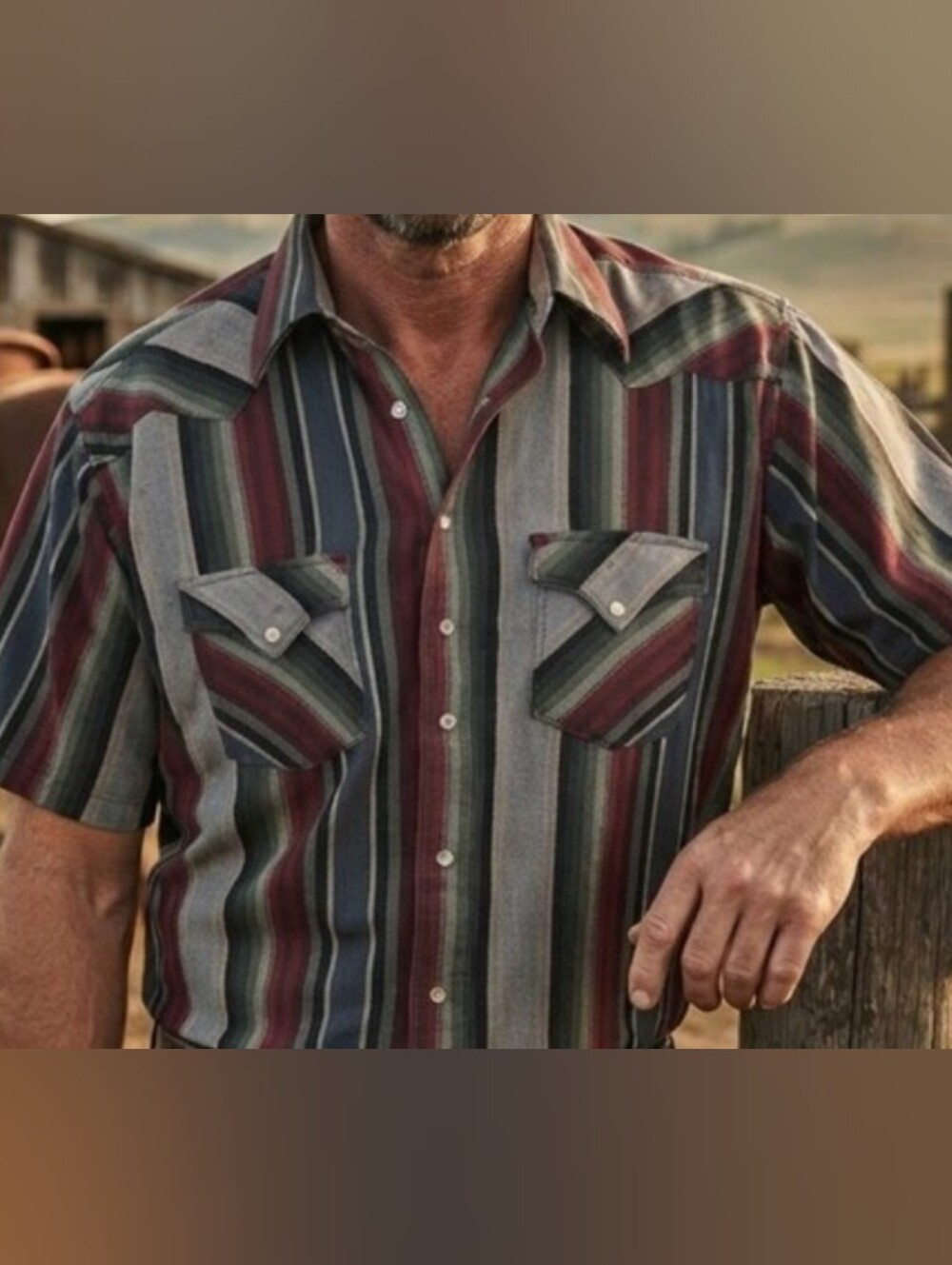 Men's Short-Sleeve Western Stripe Shirt - Multicolor